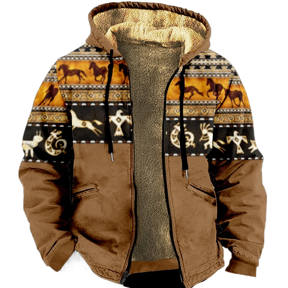 

Men's Zipper Long Sleeve Hoodies Indian Pattern Winter Hoodie For Men/Women Thick Clothing Jacket Outerwear