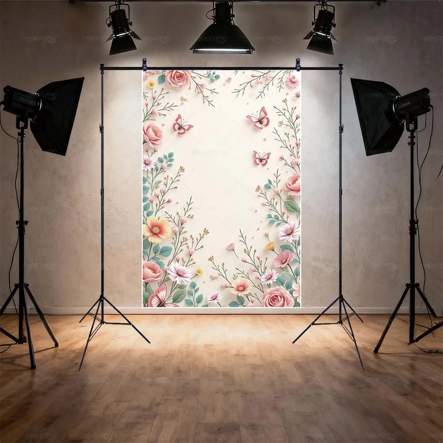 MOON.QG 꽃 나비 배경 봄 단색 배경 사진 액세서리 웨딩 벽 사진 촬영 생일 장식
