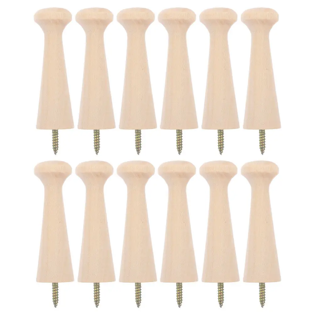 12Pcs Screw-on Solid Wood Hooks Unfinished Shaker Style Wall Pegs for Coats Hats Towels Bags Entryway Bathroom Bedroom Rustic view 4