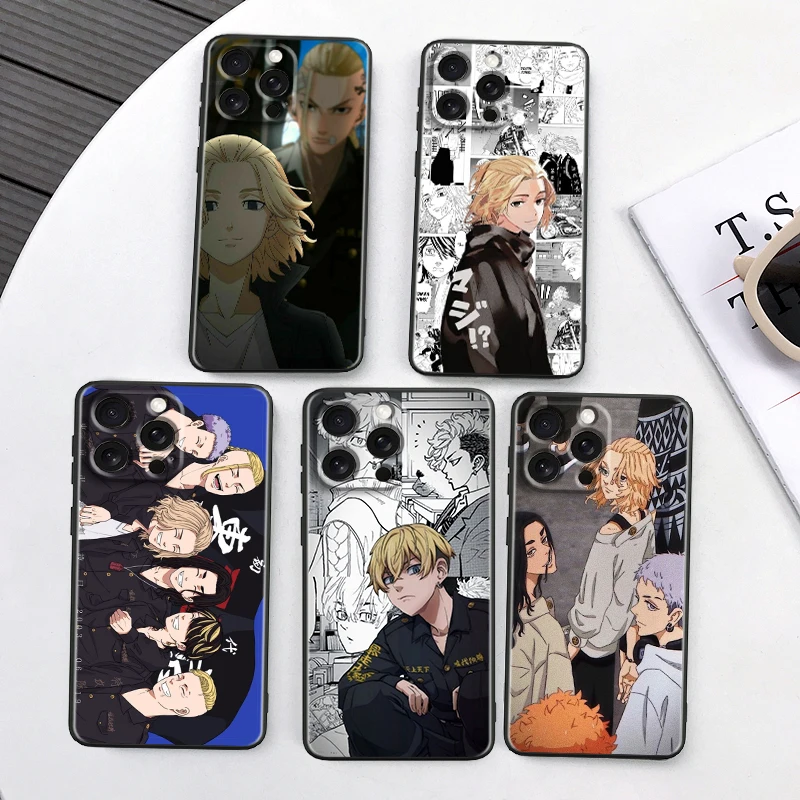 T-Tokyo S-Sano Revengers For iPhone 15 14 13 12 11 XS XR X 8 7 SE Pro Max Plus Mini Black TPU Phone Case