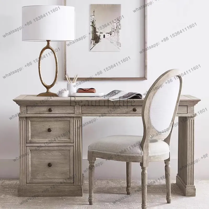 

American Vintage Solid Wood Desk French Single and Double Storage Bookshelf Display Cabinet