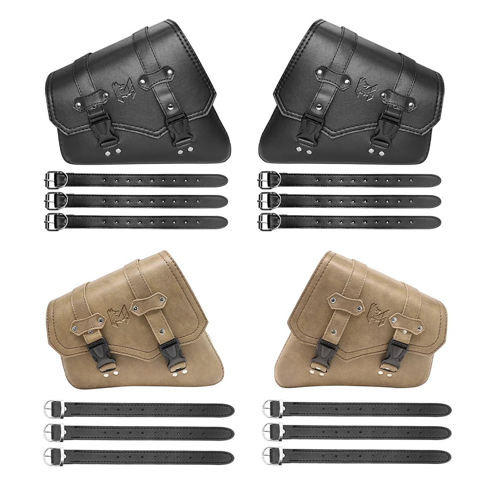 Universal PU Leather Motorcycle Side Saddle Bags SwingArm Tool Bag Plastic Buckle Cafe Racer Luggage