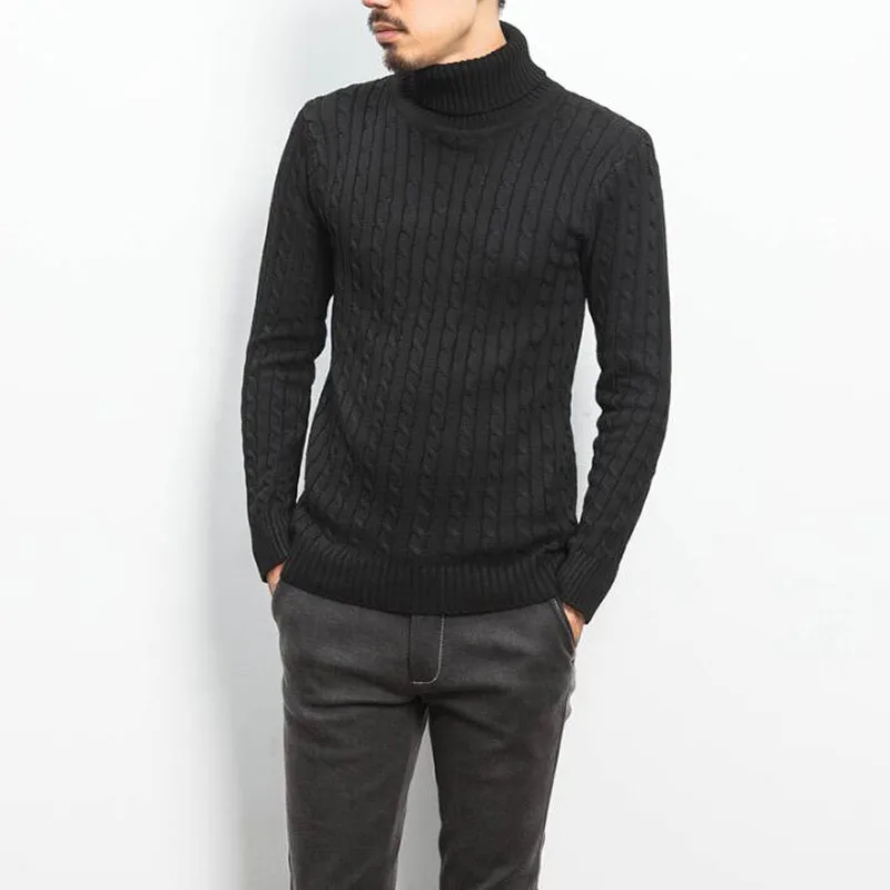 High Quality Gorgeous Autumn/winter Men Half Turtleneck Sweater Fashion Slim Twist Thick Thread Solid Color Men's Knitwear Trend