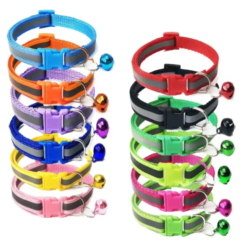 

1PC Colors Reflective Breakaway Cat Collar Neck Necklace Pet Products Bell Ring Elastic Adjustable Safety Pet Reflective Collar