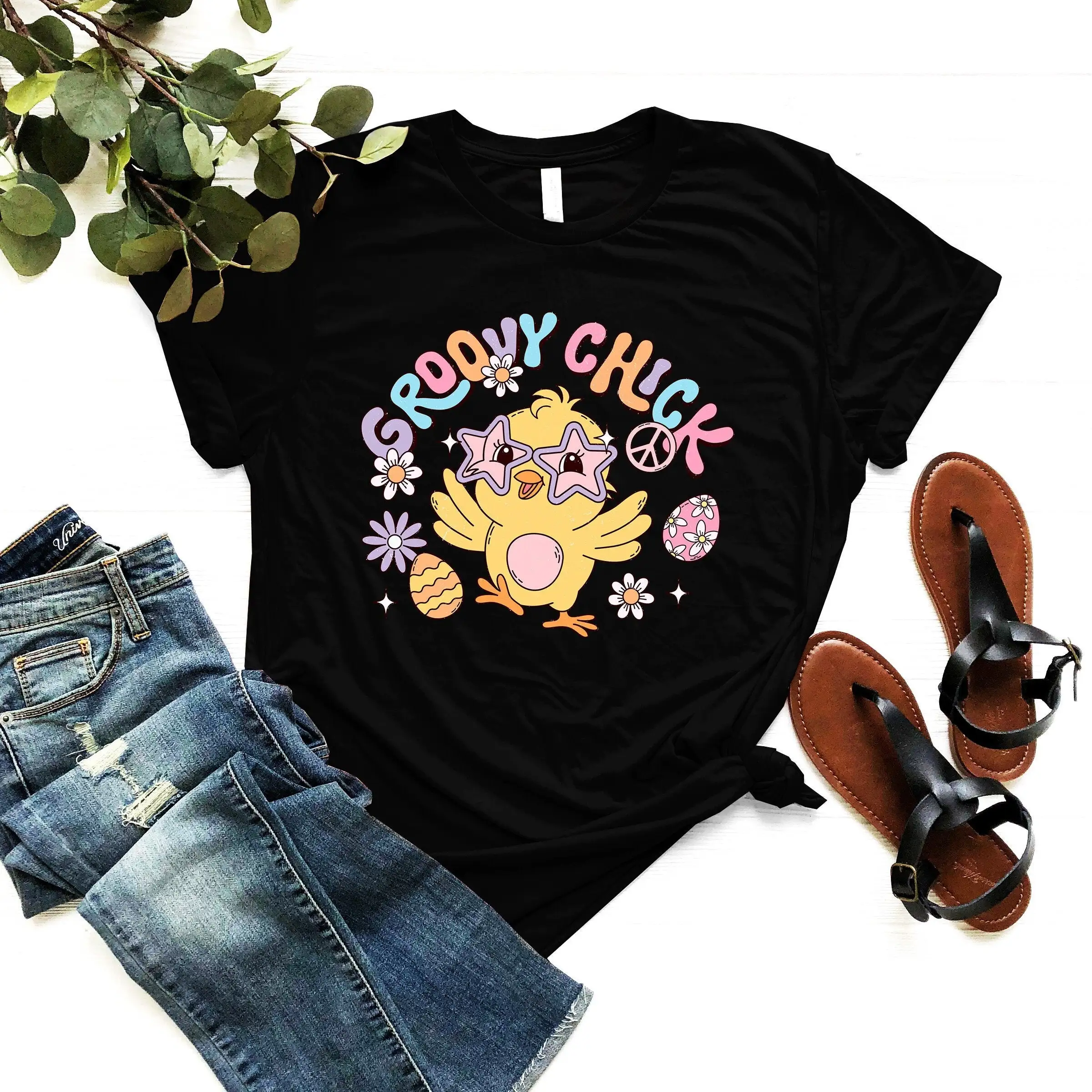 Groovy Chick T Shirt Easter Day Funny Eggs Happy Outfit Cute Hello Spring