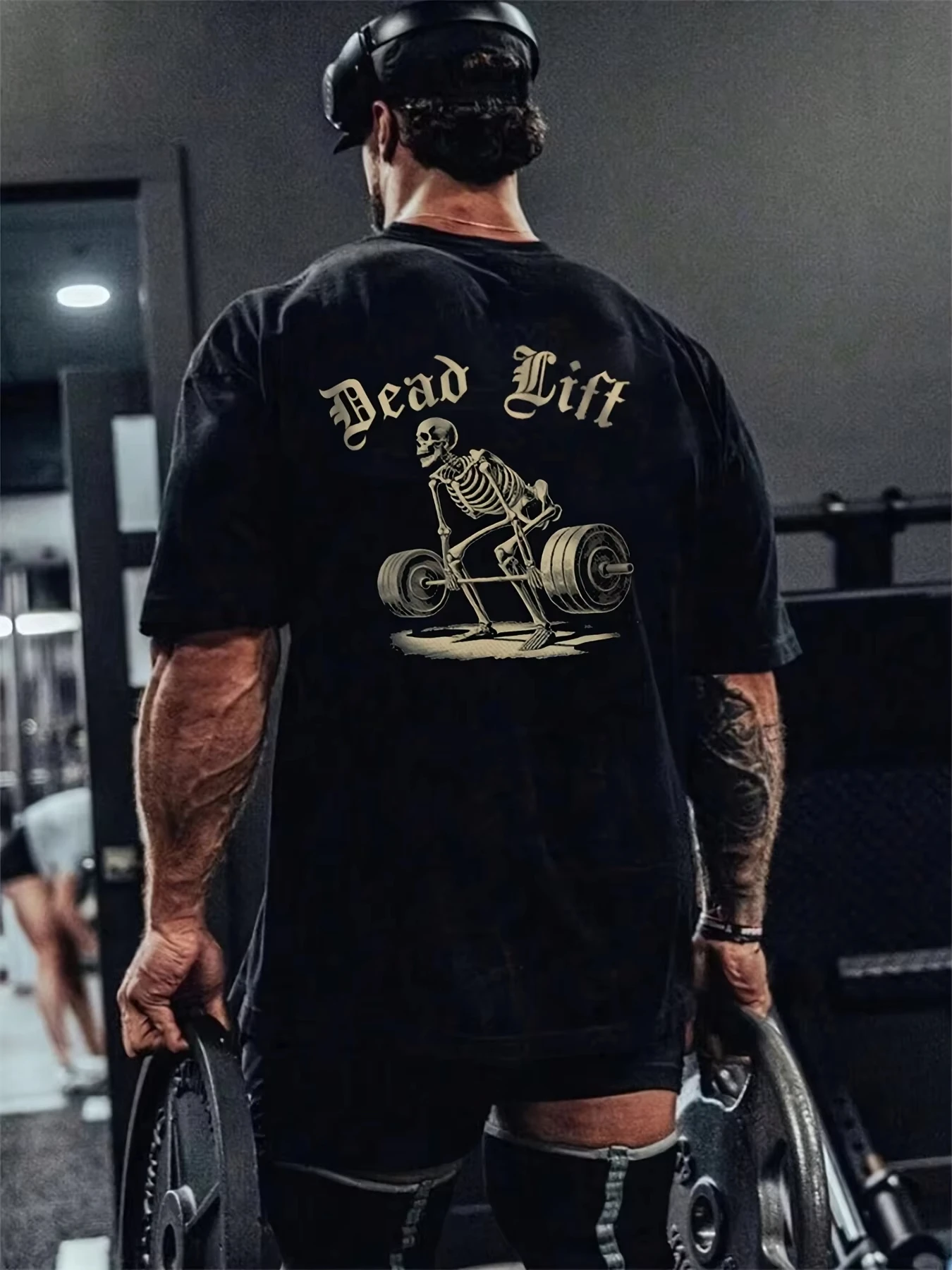 Men's Gym Skeleton Deadlift Graphic T-Shirt Vintage 