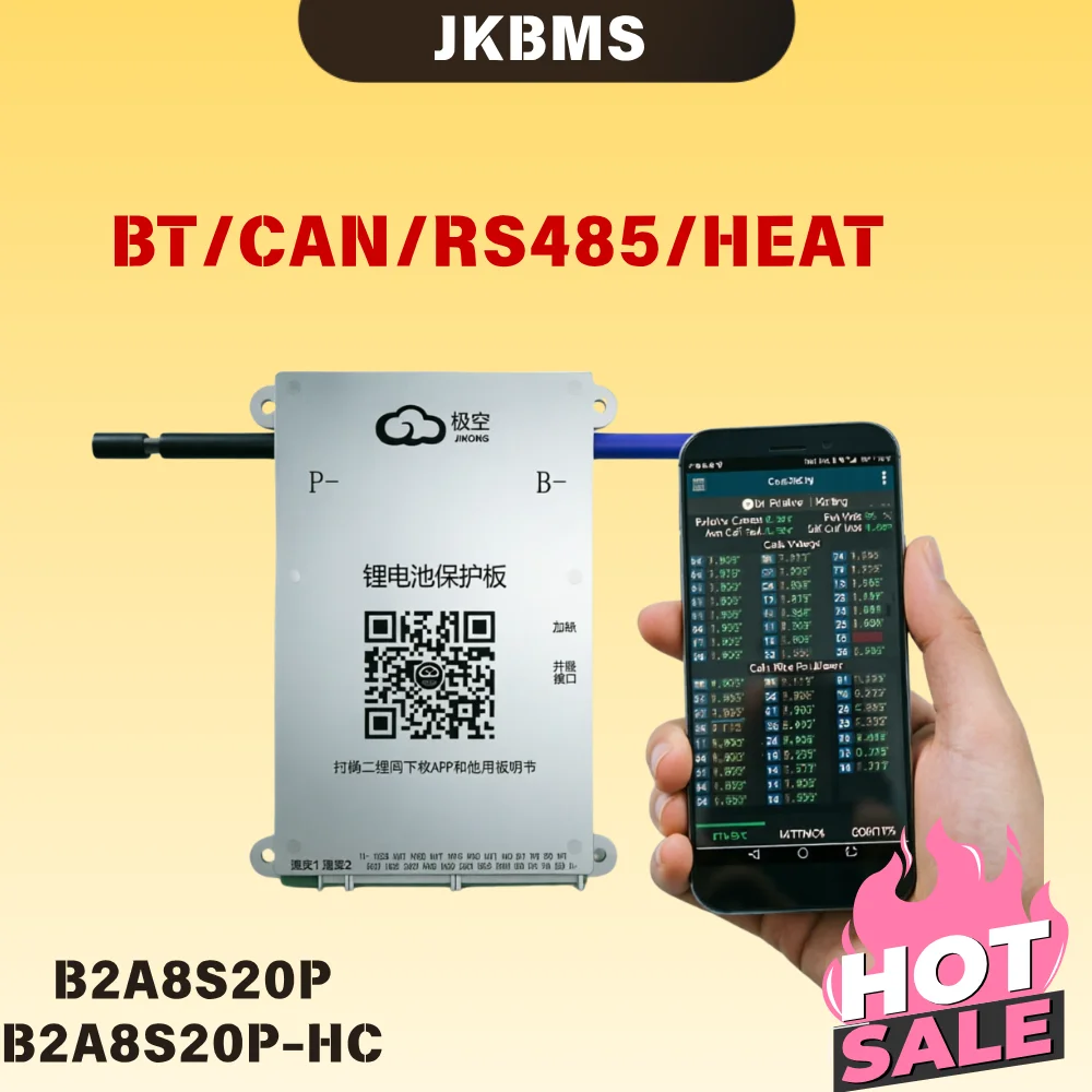 JKBMS SAMRT BMS B2A8S20P B2A8S20P-HC 4S 5S 6S 7S 8S 12V 24V BATTERY WITH 2A ACTIVE BALANCE HEAT FUNCTION ON SALE