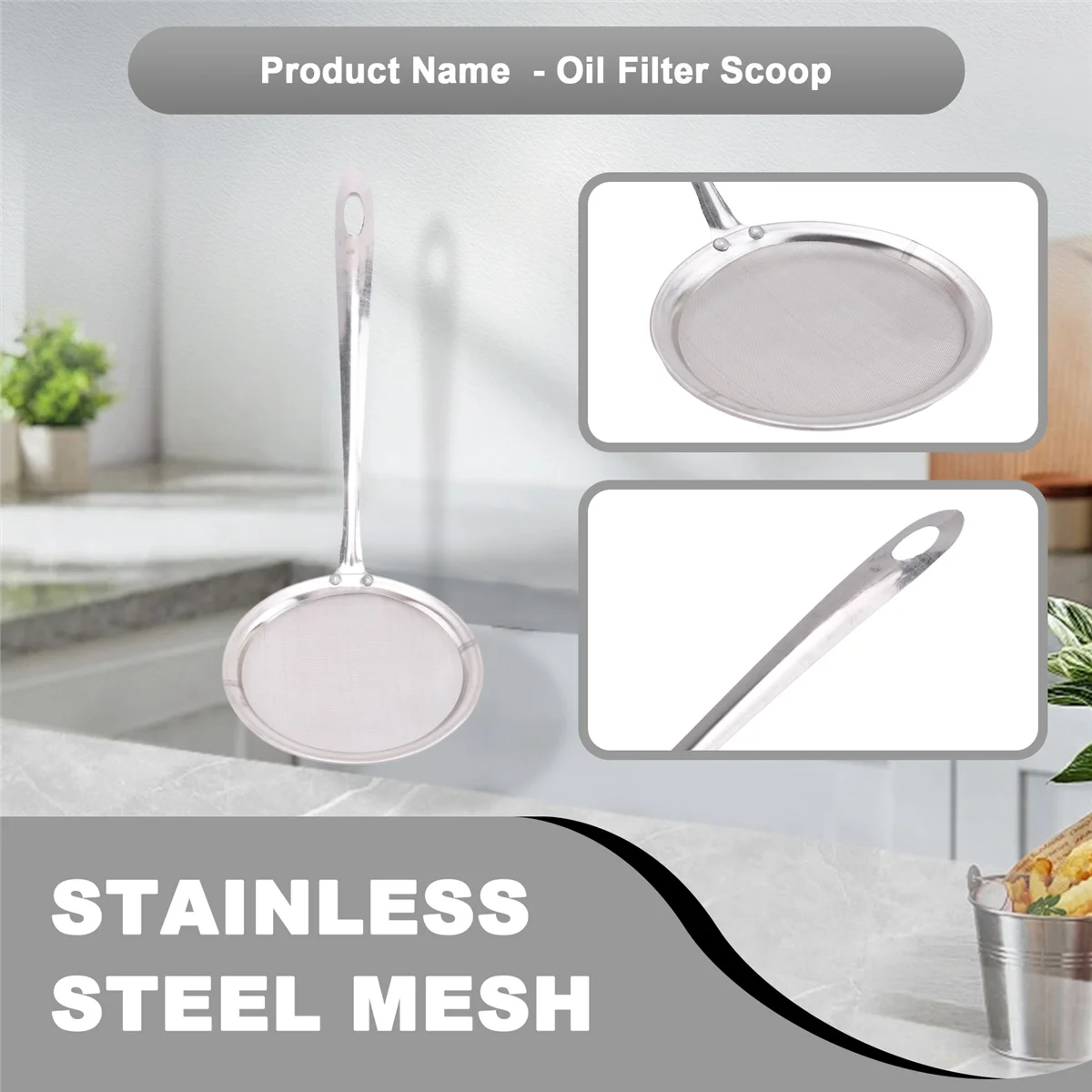 New Kitchen Stainless Steel Mesh Hanging Oil Filter Net Strainer Scoop