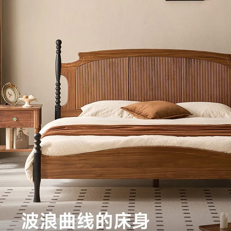 French retro solid wood bed antique 1.8 master bedroom queen bed American North American black walnut furniture