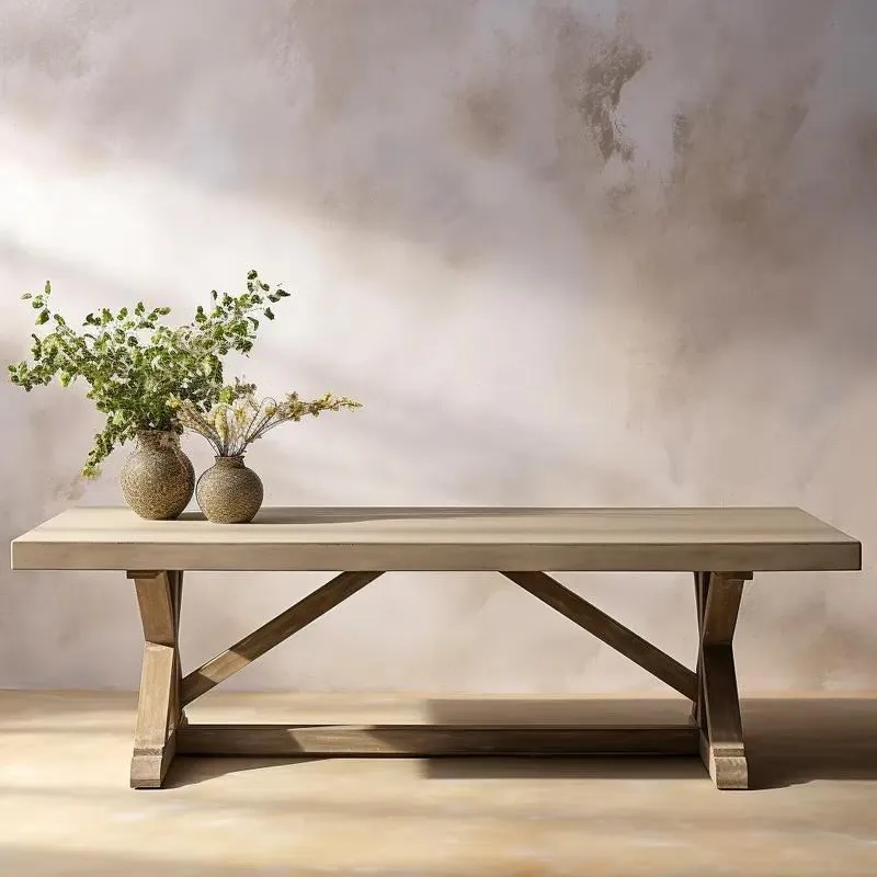 Modern Design Concrete and Teak Rectangular Dining Table High Quality Garden Furniture for Outdoor Patio