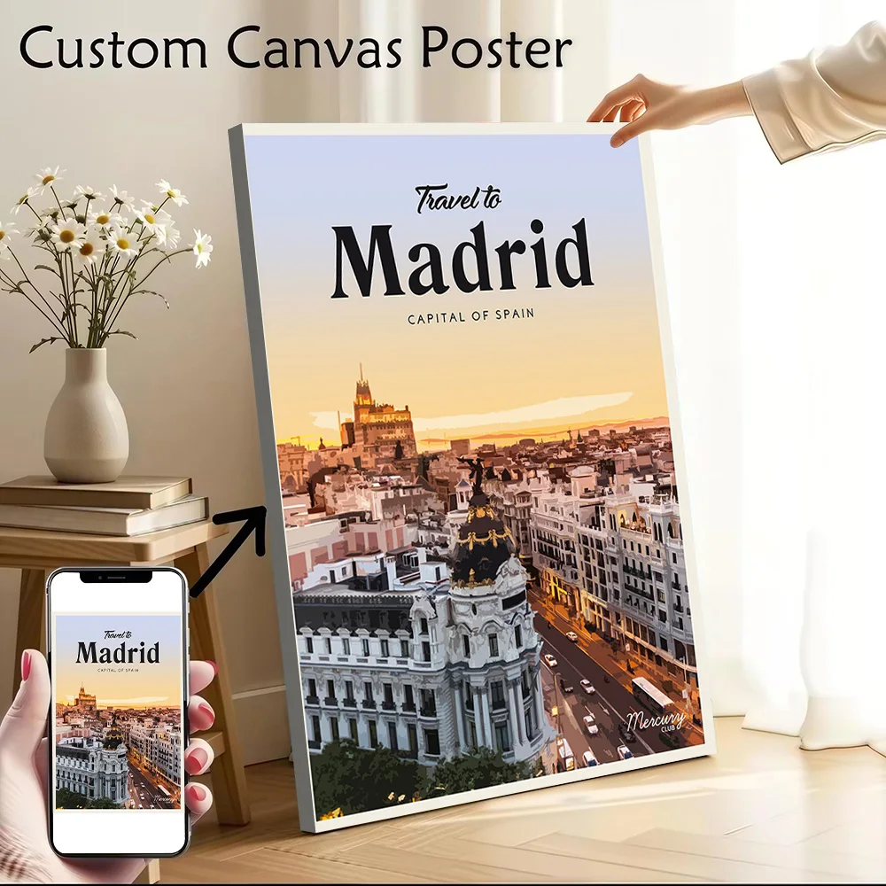 Visit Madrid Canvas Print Perfect Gift for Fans Lovers Personalized Wall Art Poster for Modern Home Decoration Ornaments Bedroom