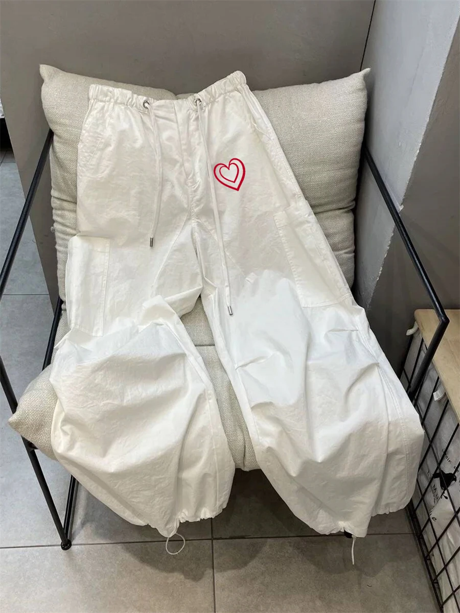 กางเกงทำงานทรงหลวมพิมพ์ลายสไตล์เกาหลีสำหรับผู้ชายและผู้หญิงฤดูร้อนสไตล์วินเทจฮ่องกงทรงสลิมขาจั๊ม