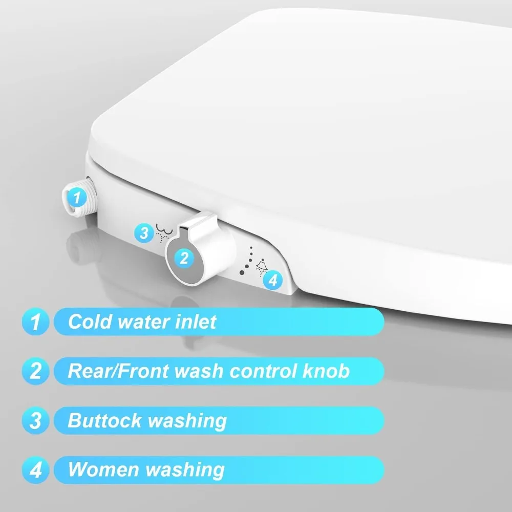 Non-Electric Dual Nozzle Self-Cleaning Bidet Seat for Personal Hygiene, Adjustable Water Spray, Soft Close PP Material, Easy to Install for Home Bathroom