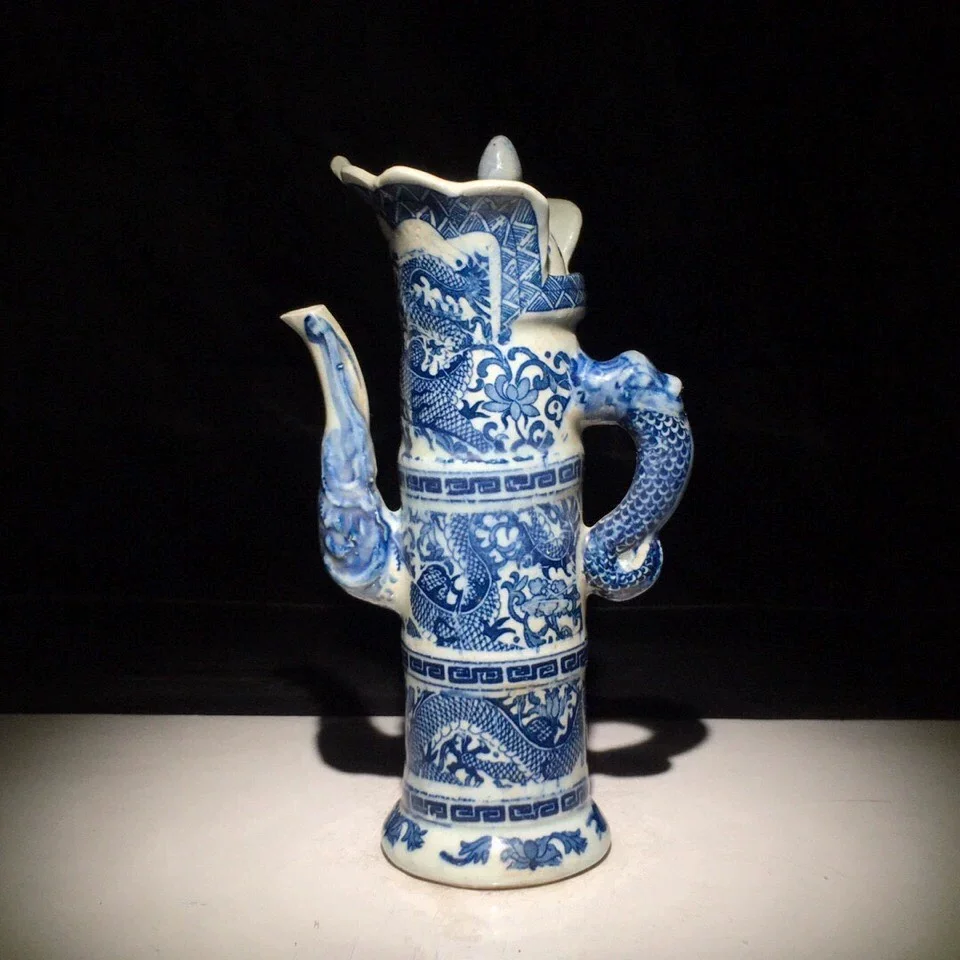The Blue and White Porcelain Collection of Qing Dynasty Antique Bamboo Pot Old Vintage Jingdezhen Home Furnishing Ornaments