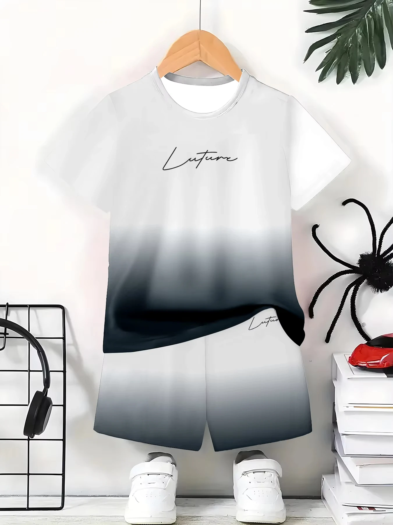 Kids Suit Coconut Tree Gradient Print Short Sleeve T-Shirt and Shorts Sets 2PCS Summer Casual Fashion Children's Clothing 2-10Y