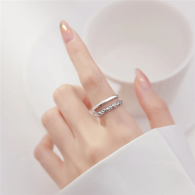 Sole Memory Thai Silver Double Layer Hollow Out 925 Sterling Silver Female Resizable Opening Rings RI1165