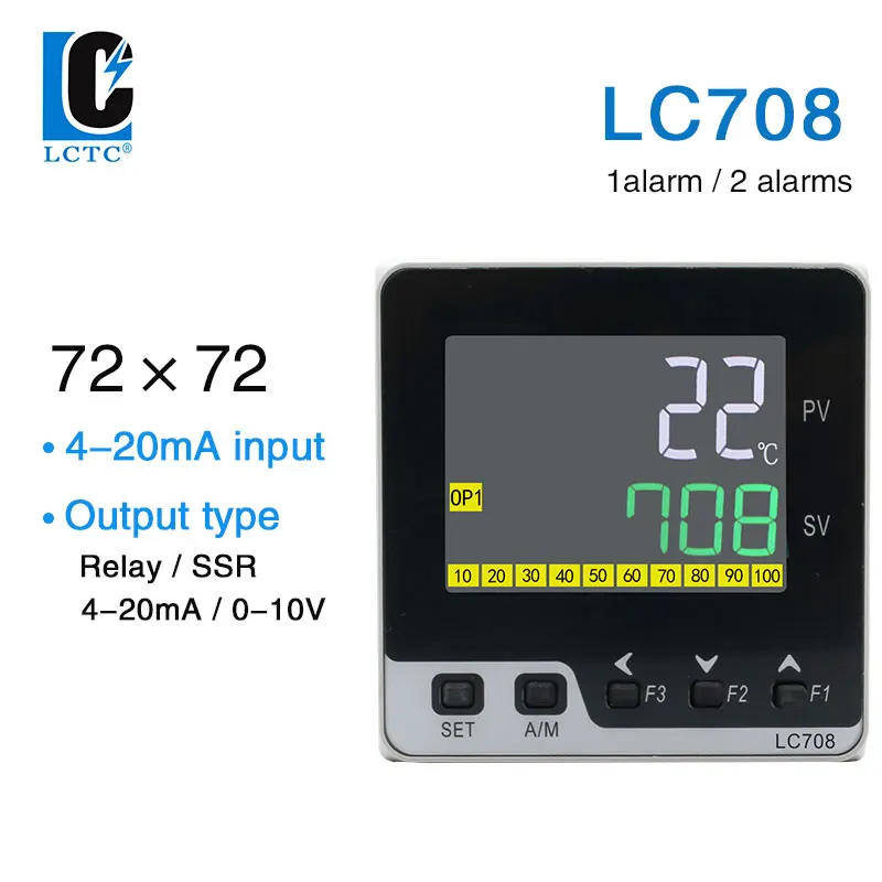 

LCTC PID Контроллер температуры 4-20 мА SSR Реле 0-10 В Выход 4-20 мА Аналоговый вход ЖК-цифровой ПИД-регулятор Таймер 72x72 мм LC708
