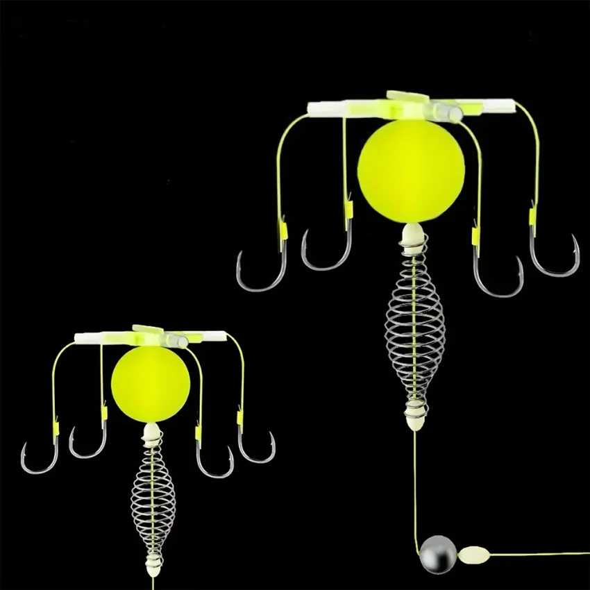 10Pcs Fishing Bait Cage Carbon Steel String Hook Set Anti Winding Float Line Group Feeder Sinker Tackle
