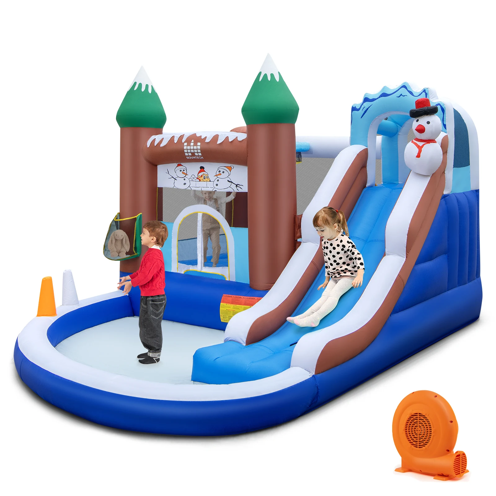 6-in-1 Winter Theme Snowman Inflatable Castle Kids Bounce House with 680W Blower