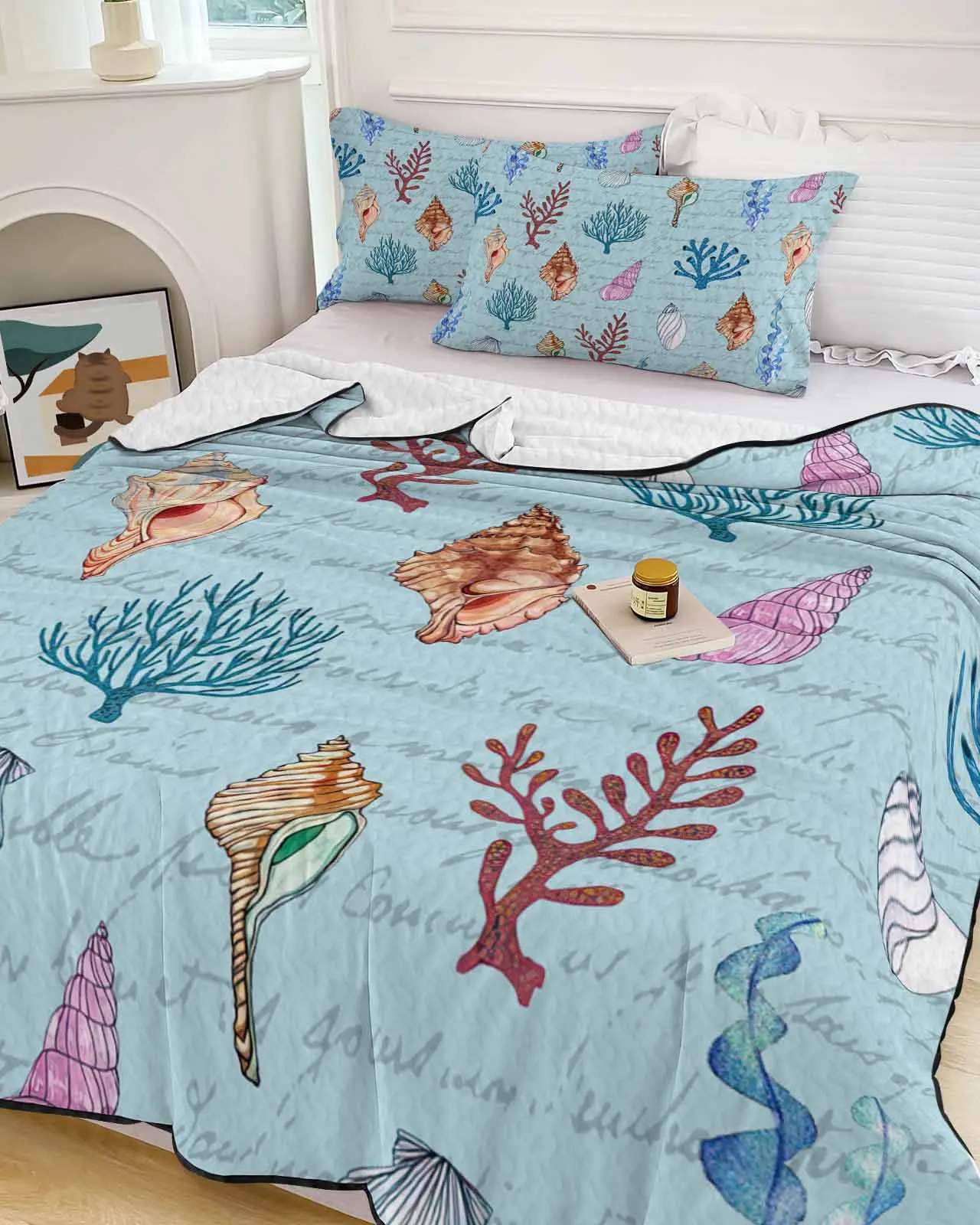 

Coral Kelp Shell Conch Cooling Blankets Air Condition Comforter Lightweight Summer Quilt for Bed Breathable Soft Thin Quilt