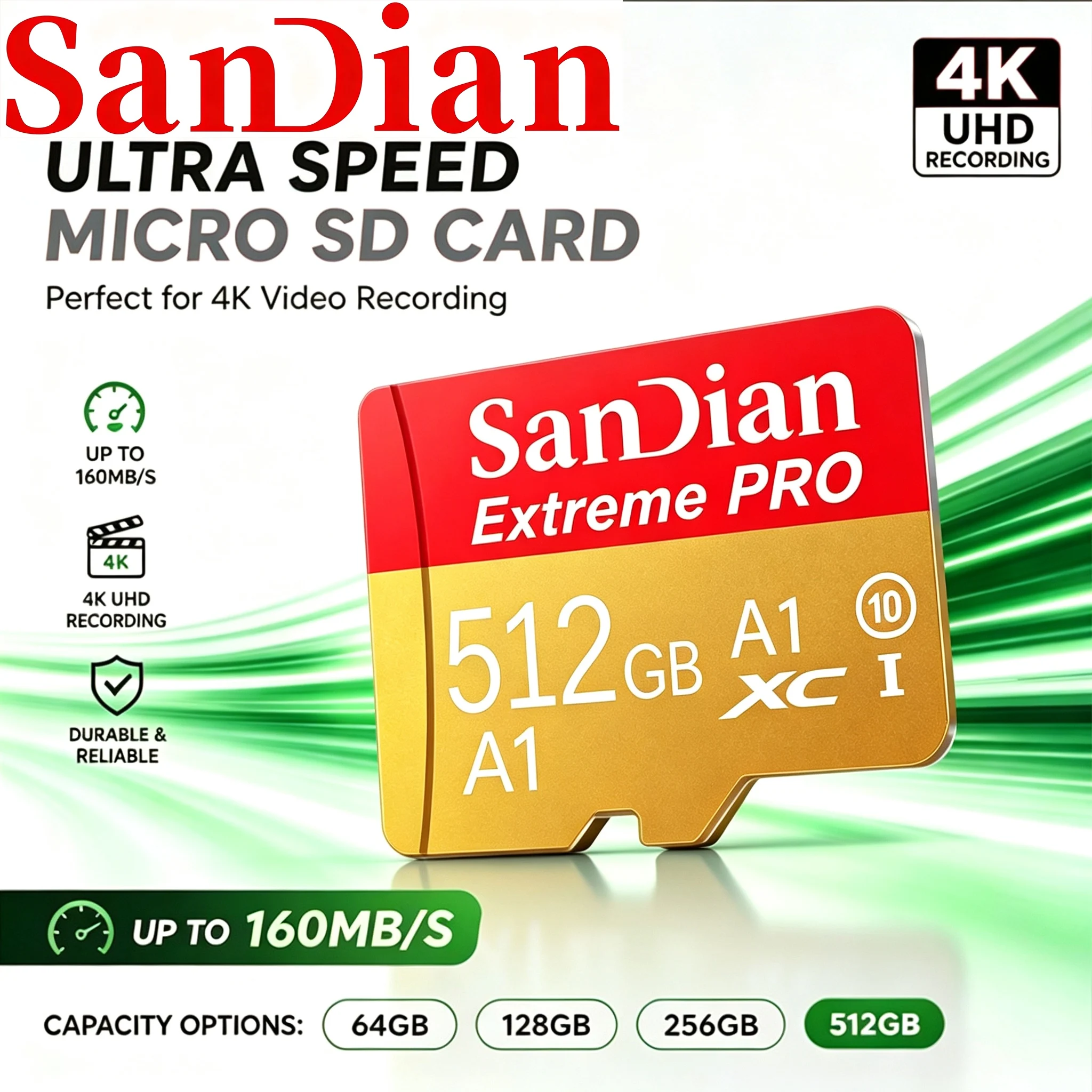 Versatile Memory Card SD Cards Micro TF SD Card TF Cards 128GB 256GB 512GB 32GB A2 V30 Class 10 for GoPro Driving Recorder