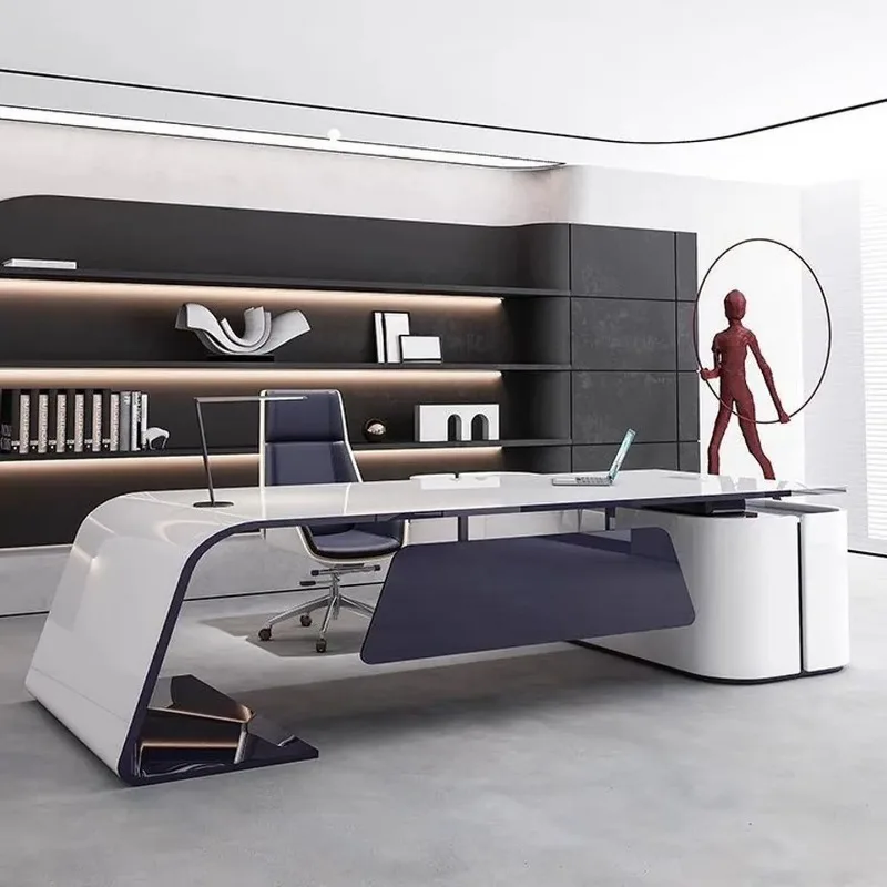 Modern white manager, big desk, creative personality boss table, office furniture, tables and chairs