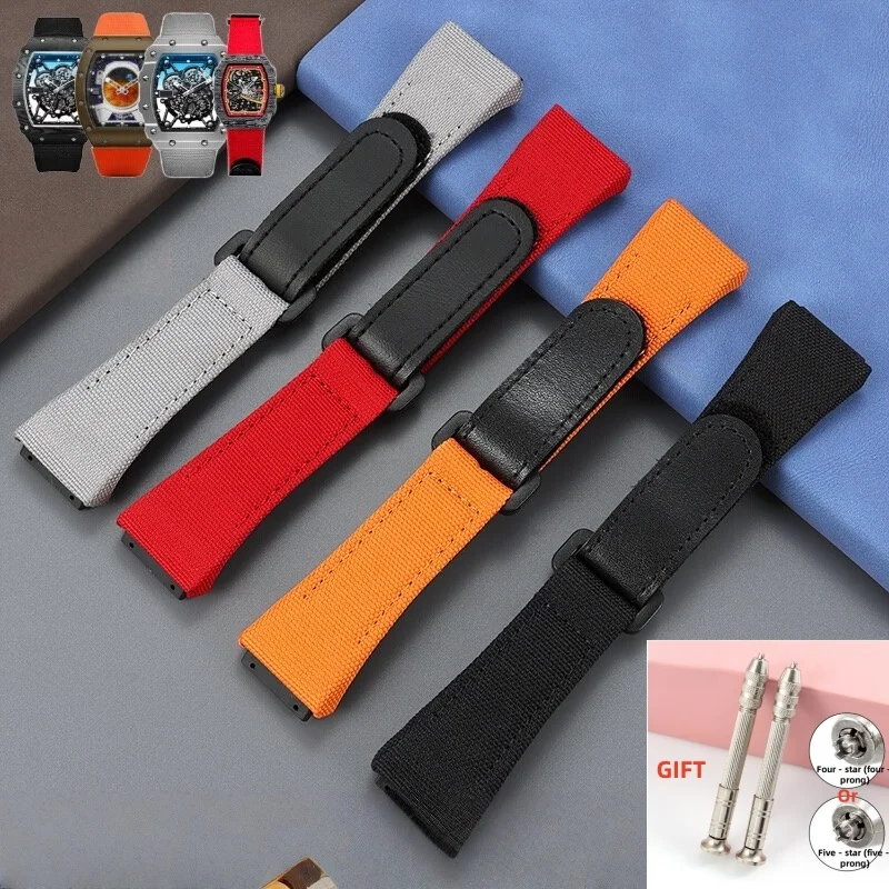 25mm For Richard Mille Nylon Canvas 4 Stars Screwdriver Anti-Allergy Watchbands RM50 53 Series Replace Convenient Watch Strap