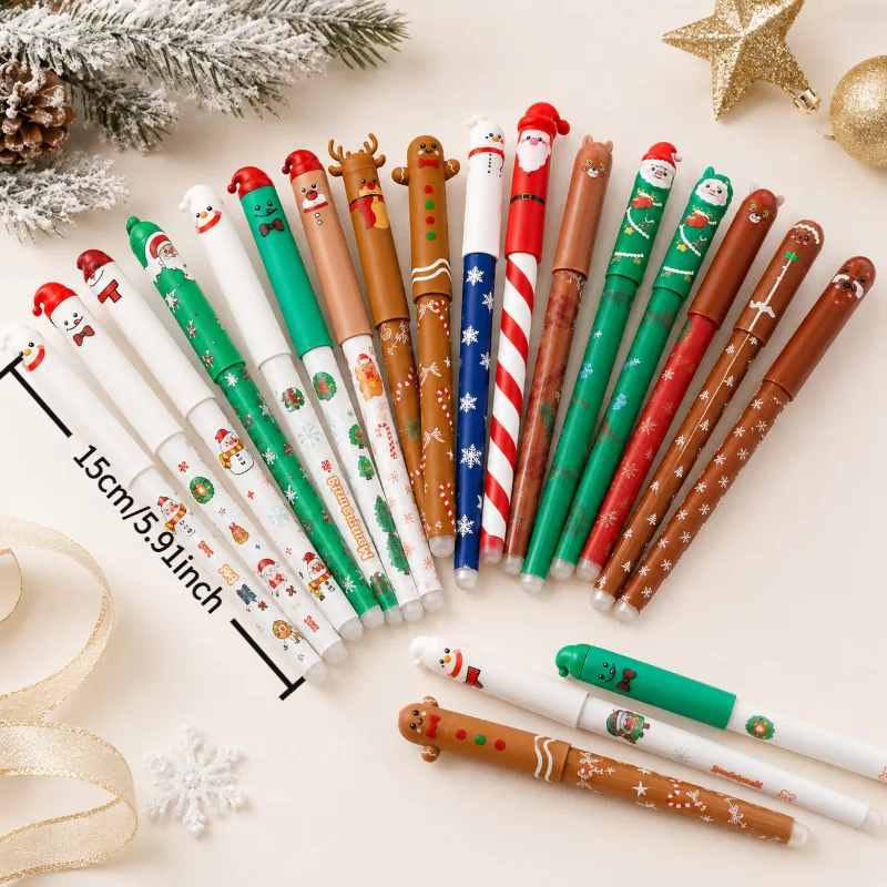 30Erasable creative simple cartoon Christmas snowman reindeer animal-themed gel pen,10Pen+20The refill style is random，Easily er