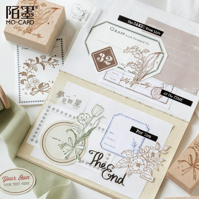 1pcs/1set Vintage Wooden Stamp meet flowers in all directions Card Making Painting Teaching