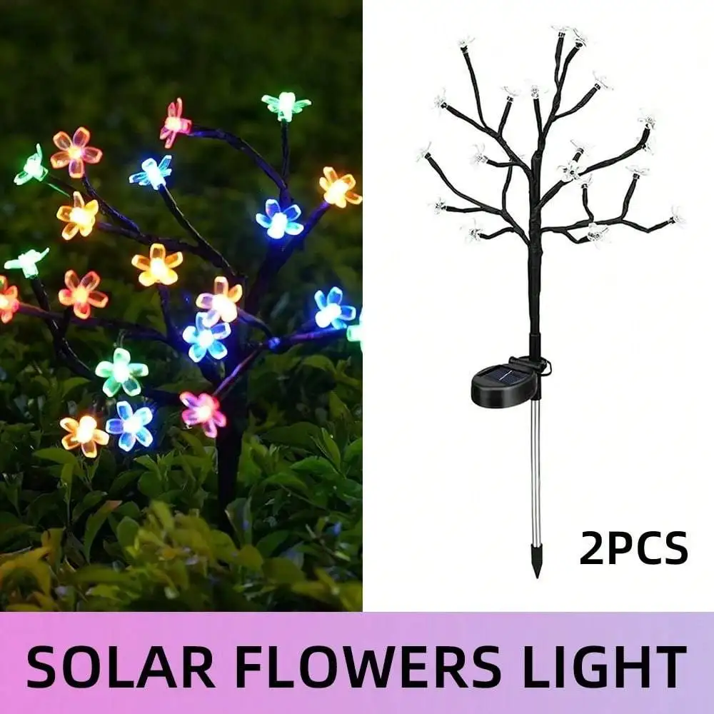 

40-LED Solar-Powered Garden Pathway Lights Set (2-Pack) - Color-Changing Flower Design for Lawn & Landscape Decoration