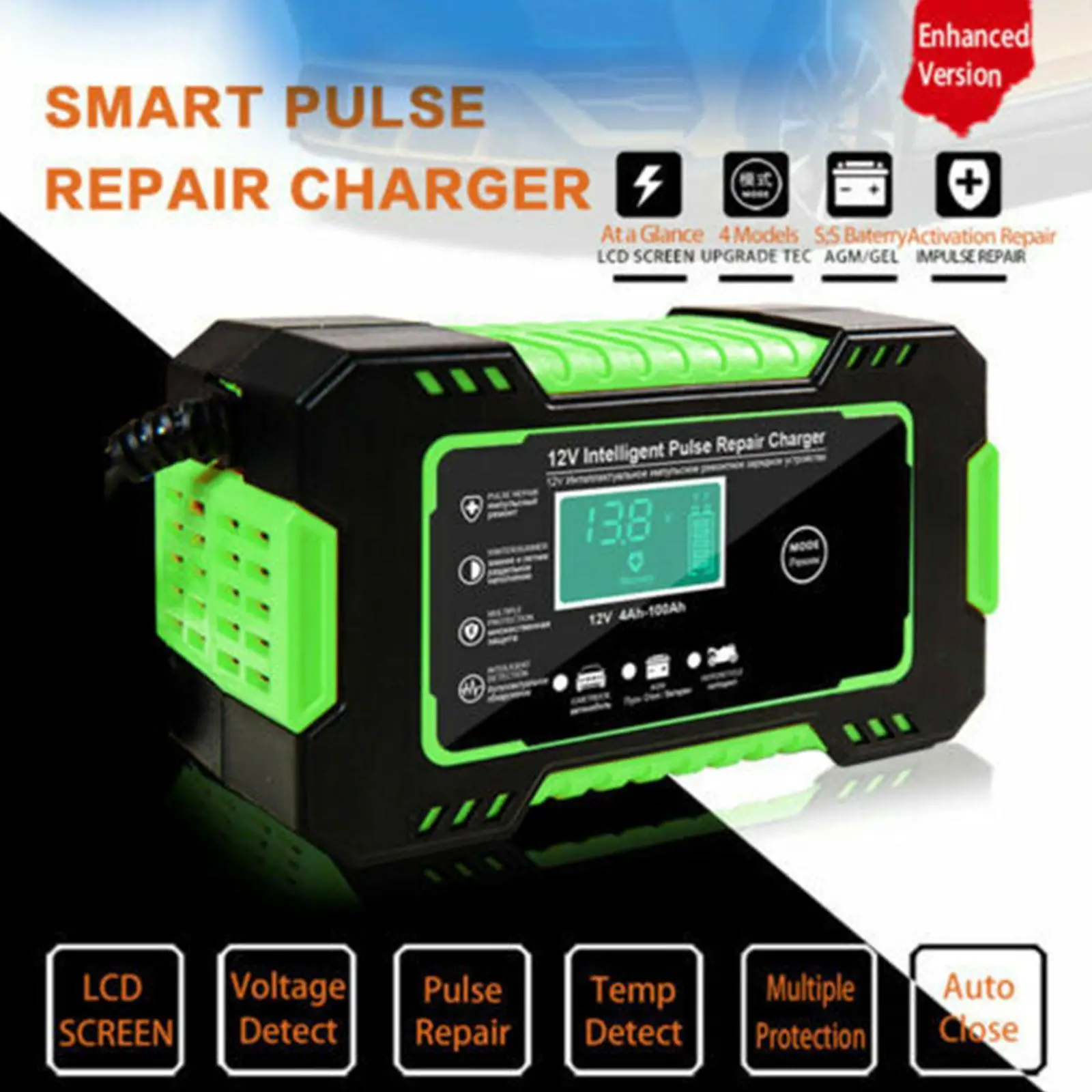 

12V Car Battery-Charger Full Automatic 12V 6A Digital Pulse Repair Automobile Charger Car Battery Battery Charger D4H2