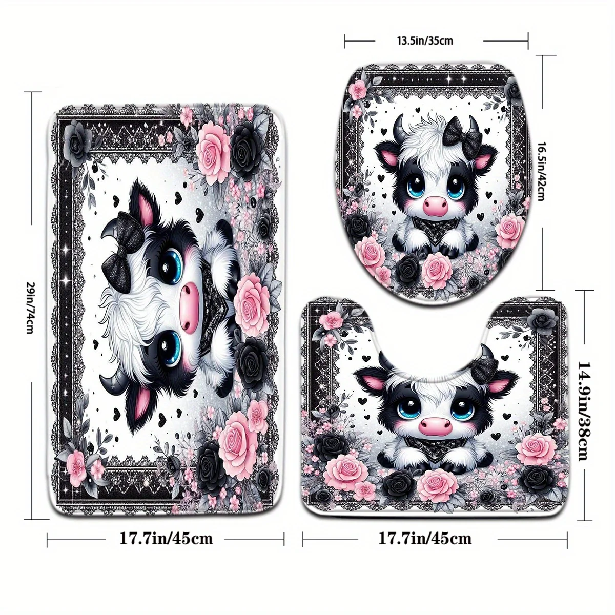 Cute Puppy Bath Mat Set for Bathroom Decor Toilet Rug Floor Mat Slippers Home Accessories