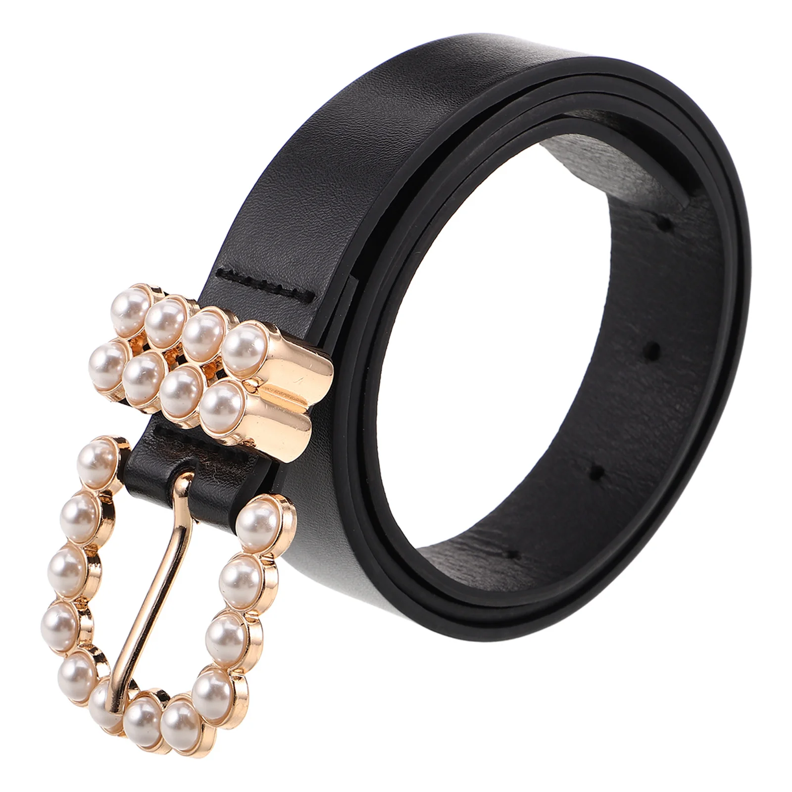 حزام بإبزيم لؤلؤي للنساء، حزام خصر أنيق قابل للتعديل من البولي يوريثان، فستان زفاف، جينز للسيدات