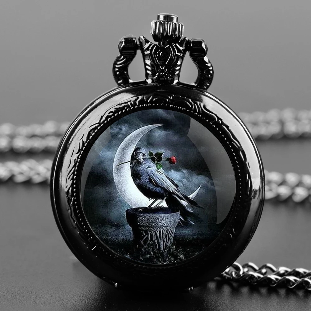 [Eye of the Crow] Glass patch quartz pocket watch - Crow totem, deep charm, classic fashion