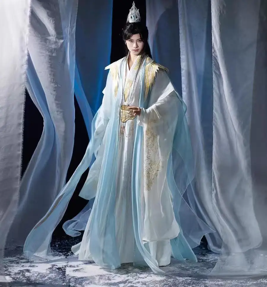 

Youthful Sense Hanfu Men Women Traditional Chinese Embroidered Cloth Vintage Blue White Long Shirt Robe Halloween Cosplay Hanfu