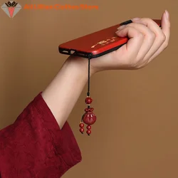Handmade Chinese Cinnabar Fox Money Bag Gourd Key Chain For Bags Mobile Phones Fashion Unisex Pendant Gift