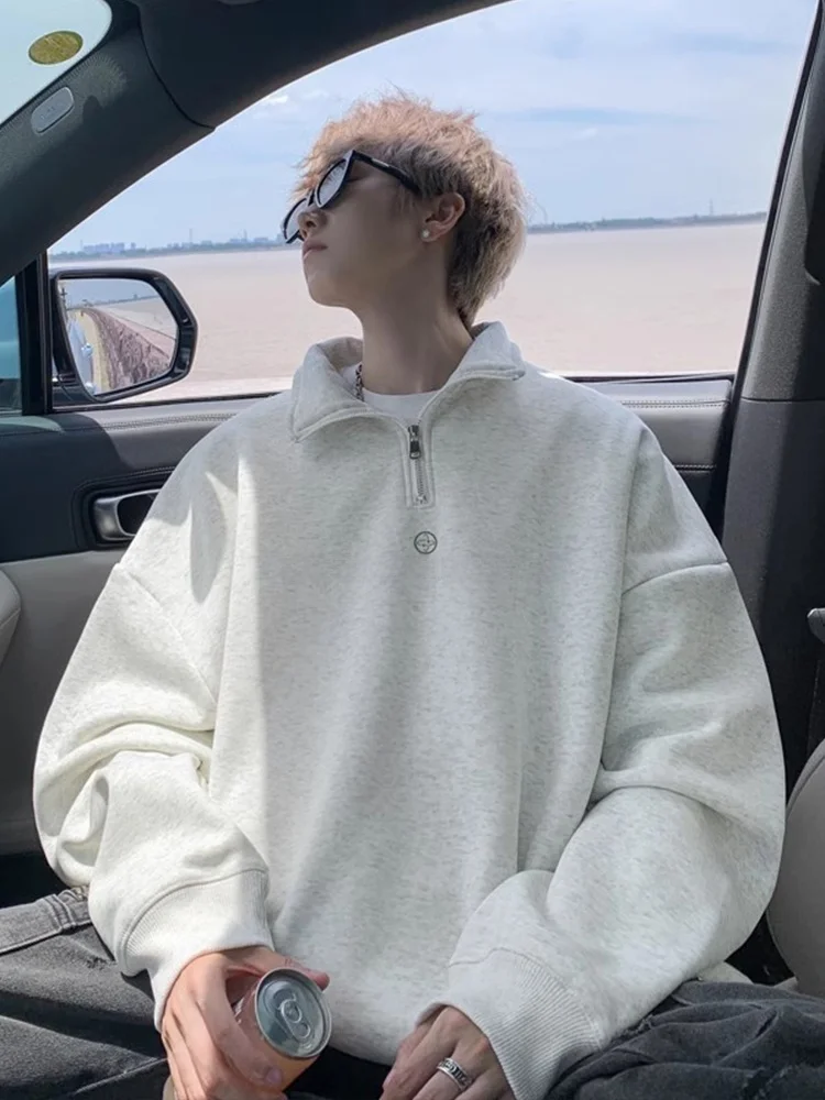 

Japanese Style Heavyweight Half Zip Hoodie Men's Spring Autumn Casual Loose Fit Overhead American Style Stand Collar Youth Top