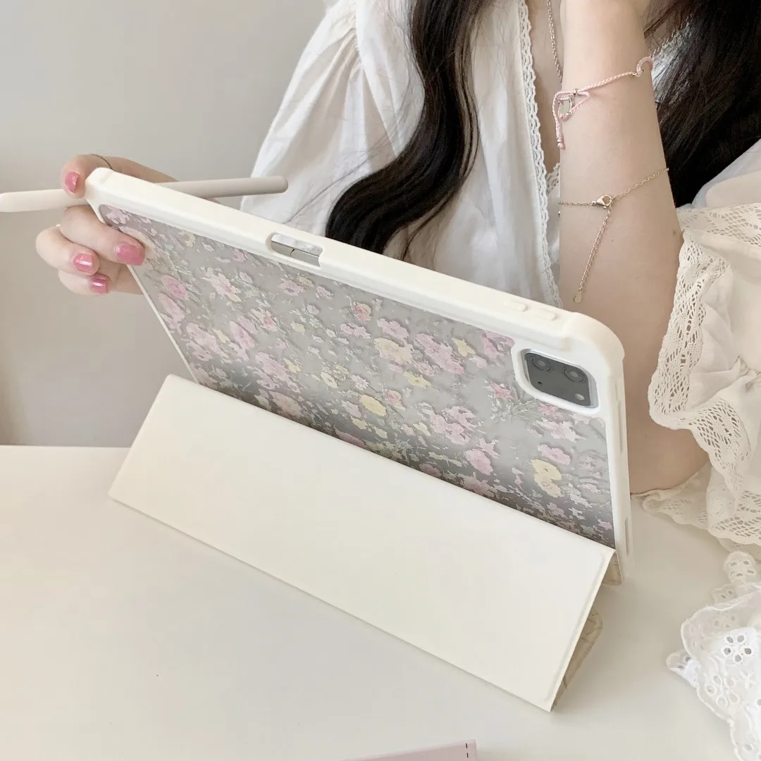 Retro Flower Case For ipad Air 5 4 10.9 Pro 11 10.5 Air 9.7 2022 Mini 6 Smart Cover With Pencil Holder iPad 10.2 8th Generation