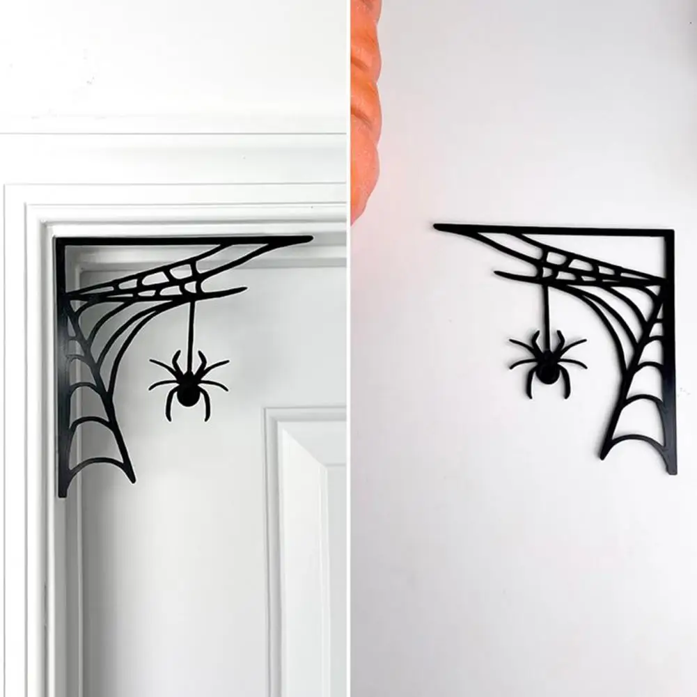 Halloween Spider Web Door Frame Decor Rustic Wooden Black Spider Cobweb Door Corner Sign Front Door Topper Sitter Ornament 문틀 장식