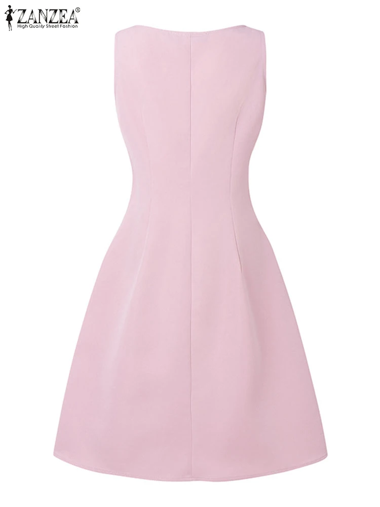 2025 Women Square Neck Sleeveless Party Dress ZANZEA Summer Sundress Elegant Solid A Line Mini Dresses Stylish Holiday Vestidos