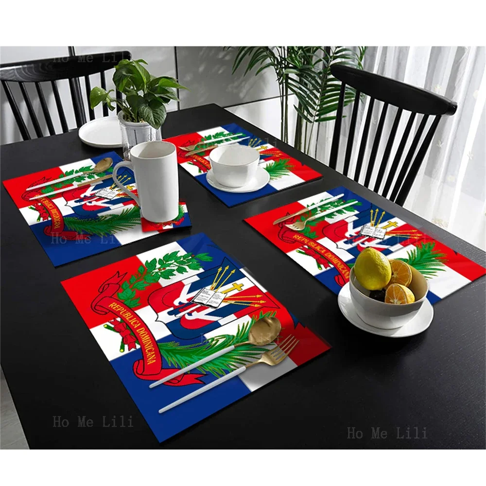 Flag Of The Dominican Republic British Union Jack Russian Double Headed Eagle Flag Polyester Fabric Placemats