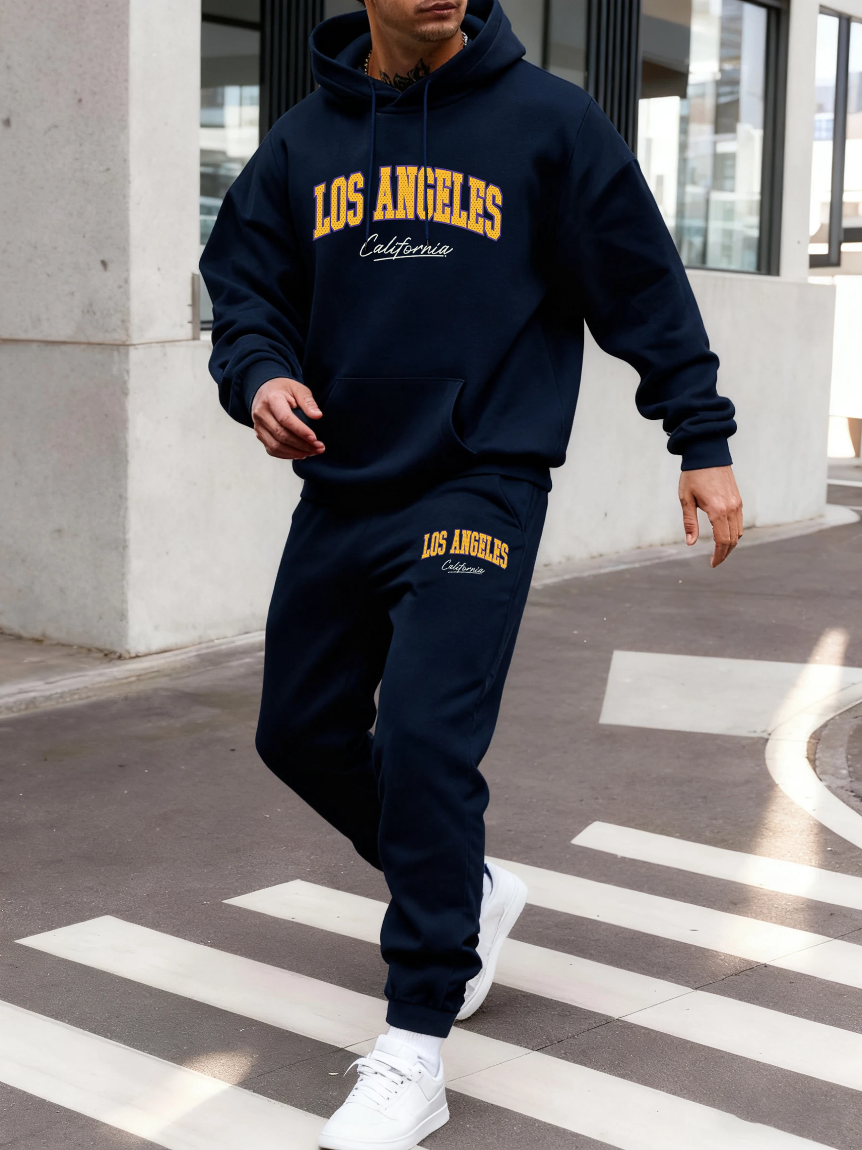 

California Letter Creative Prints Man Hoodie Set Pocket Fleece Sweatshirts Casual Street Sweatpants Men Autumn Jogging Suit