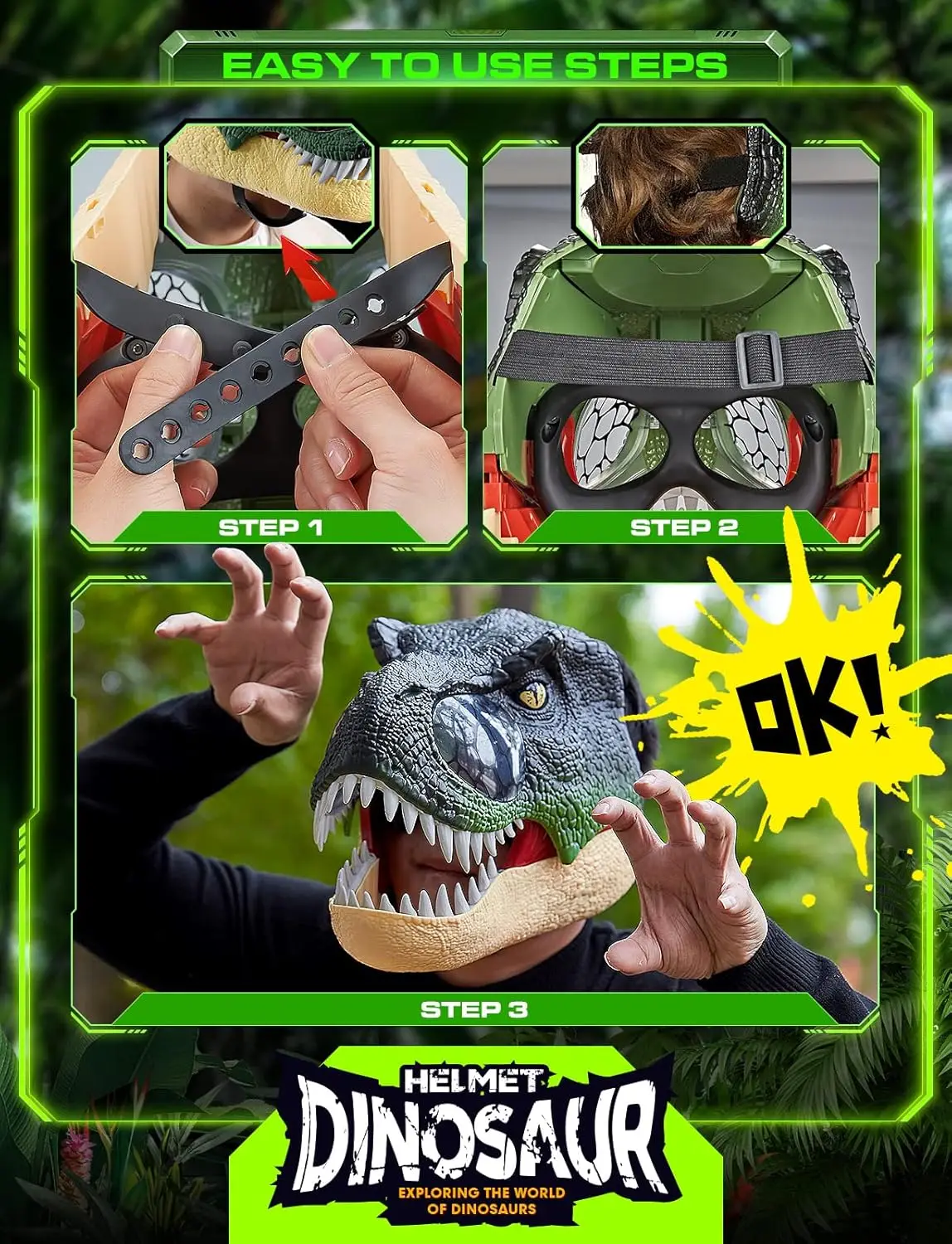 Dinosaur Mask for Halloween Tyrannosaurus Roar with Motion and Sounds and LED Eyes, T Rex Costume for Kids or adults Role-Play