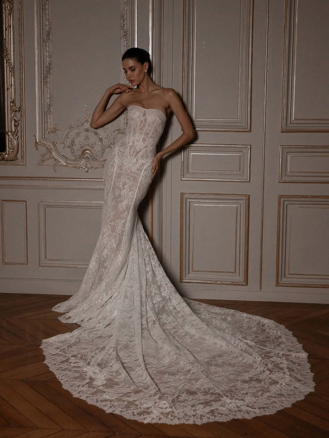 

Customized Elegant Romantic Delicate Strapless Full Lace Mermaid Wedding Dress Sheer Corset Bridal Gown Vestidos De Novia