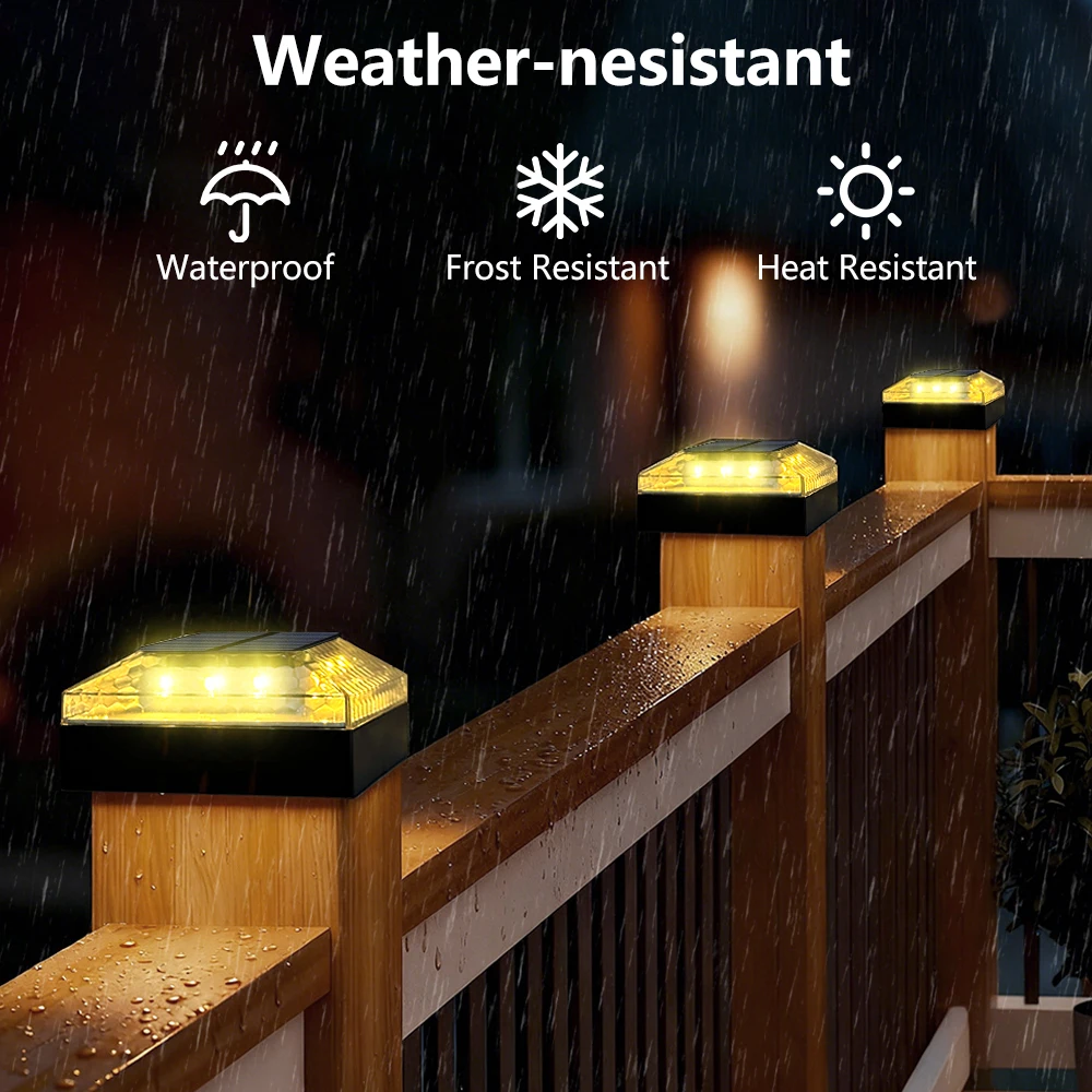 1/4PCS Solar Post Cap Lights Outdoor IP65 Waterproof 3 Color Modes Fence Topper Light For 4x4 Vinyl Wood Post Lighting image 3