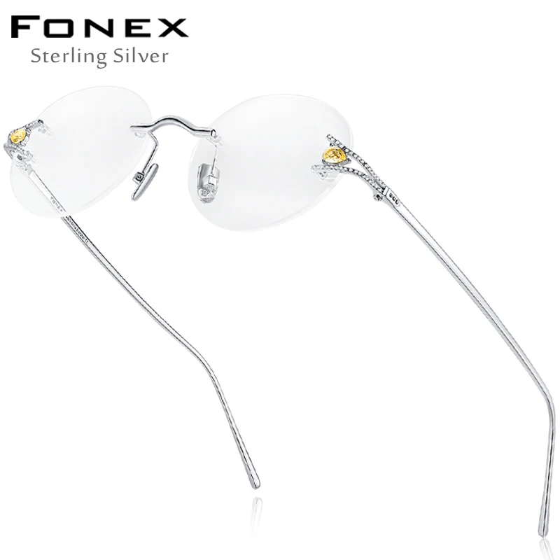 FONEX Sterling Silver S925 Rimless Glasses Men 2022 New Prescription Eyeglasses Frameless Frame Spectacles Eyewear FS002