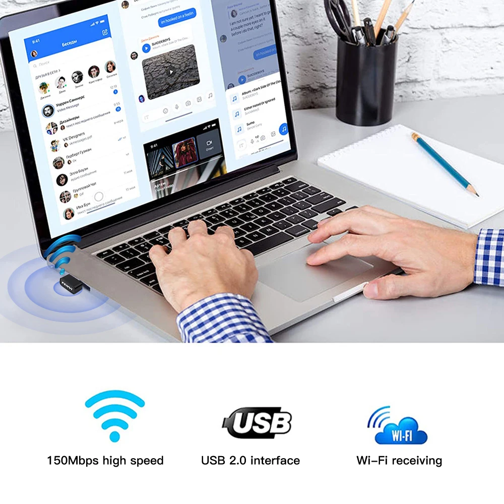 FENVI 150M USB WiFi Adapter 2.4Ghz Mini USB Wlan Receiver Dongle Wireless Network Card Adapter For Desktop Laptop Win 10/11