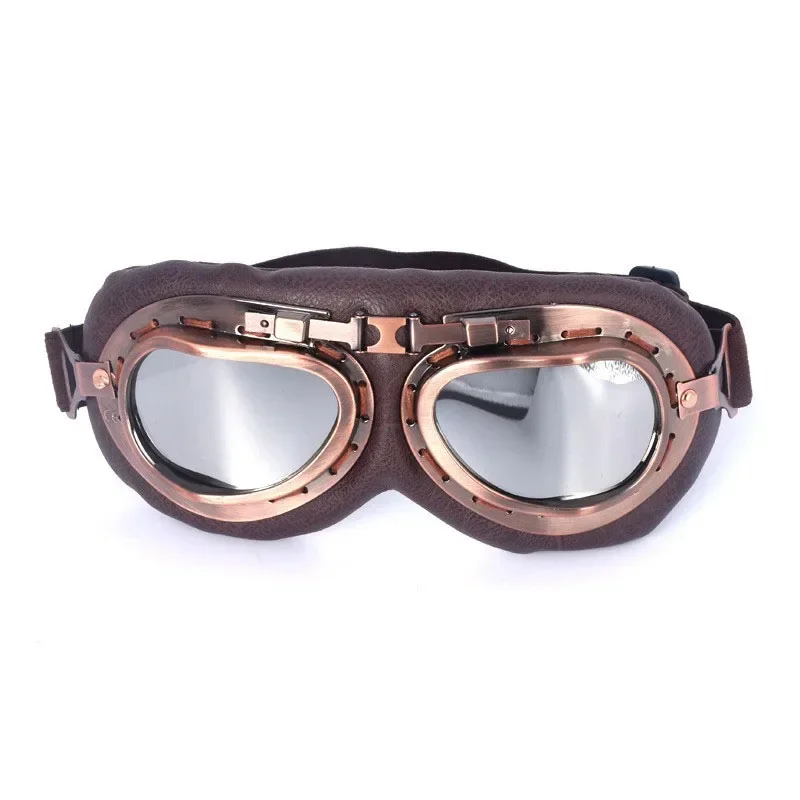 Retro Motorcycle Goggles Glasses Vintage Moto Classic Goggles for Harley Pilot Steampunk ATV Bike Copper Helmet