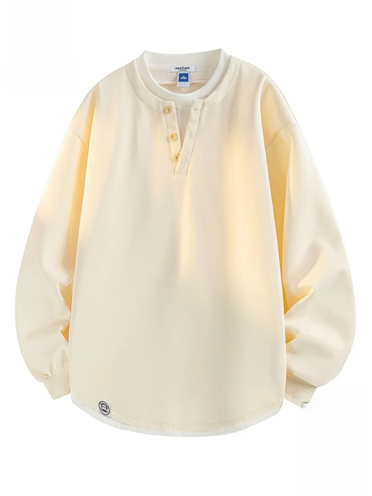 

PaulFrank American Sle Fake Two-Piece Sweatirt Casual Henry Collar Long Sve Top for Autumn New Couple Loose Fit Polyes...