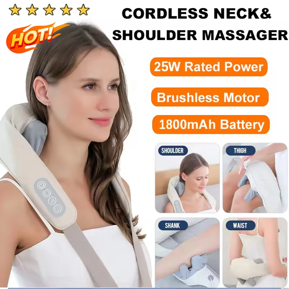 

Hot New Brushless Motor Neck And Shoulder Massager Wireless Shoulder And Back Kneading Massage Shawl Neck Masajeador Family gift